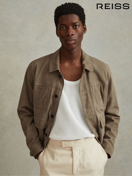 Reiss Pistachio Thomas Suede Chest Pocket Jacket (K72527) | €270