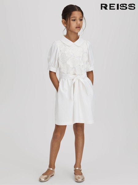 Reiss Ivory Dannie 4-9 yrs Embroidered Puff Sleeve Dress (K72534) | AED540