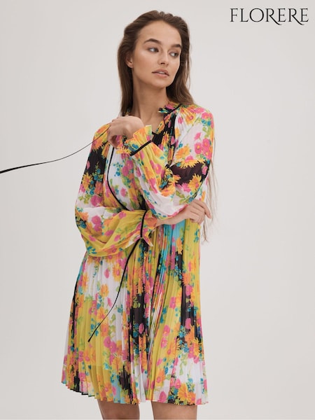 Florere Pleated Tie Neck Mini Dress (K72538) | €233