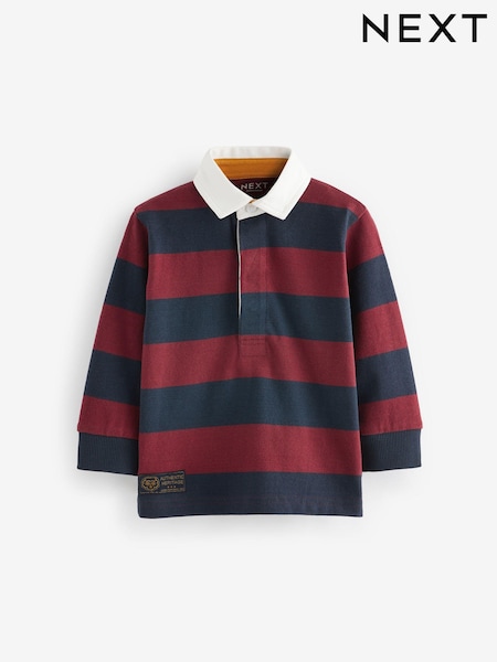 Navy/Red Stripe 100% Cotton Long Sleeve Rugby Polo Shirt (3mths-7yrs) (K72596) | €6 - €8
