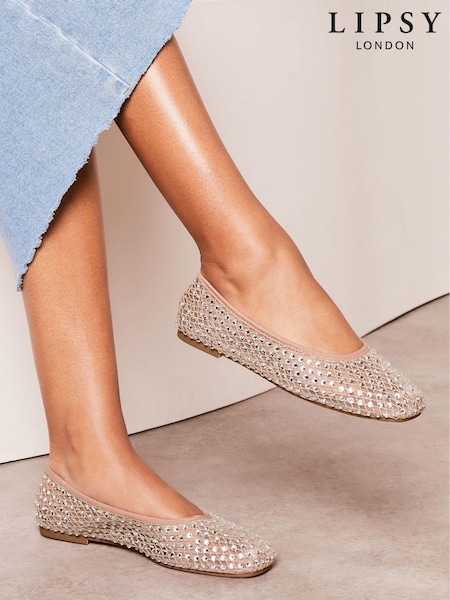 Телесный - Lipsy Flat Mesh Embellished Diamante Ballet Pump (K72675) | €12
