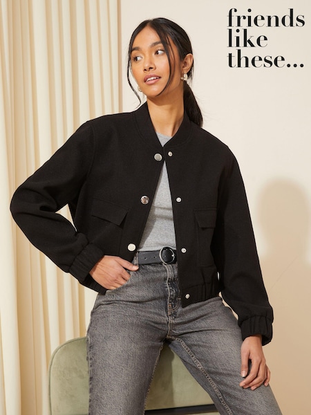 Friends Like These Black Collarless Bomber Jacket (K72707) | €33