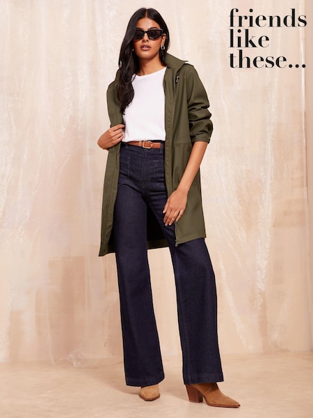 Friends Like These Khaki Green Hooded Rain Jacket (K72733) | $101