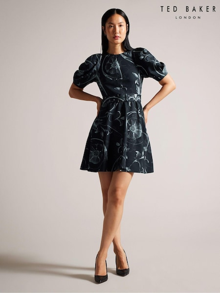 Ted Baker Black Puff Sleeve Saaraih Mini Dress With Belt Detail (K73152) | €108