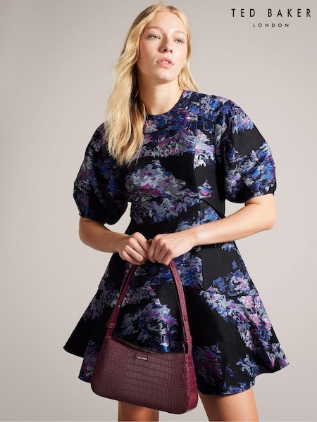 Ted Baker Purple Wilbur Puff Sleeve Jacquard Midi Dress (K73164) | €128
