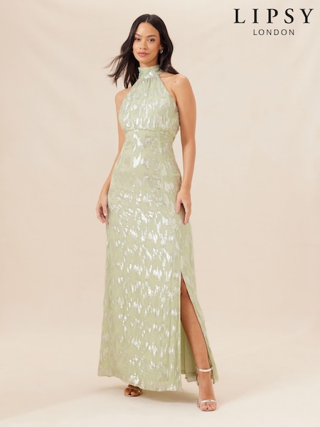 Lipsy Bridesmaid Halter Metallic Split Maxi Dress (K73180) | ‏36 ر.ع.‏