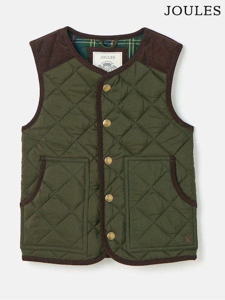 Joules Kids' Gibson Khaki Green Quilted Gilet (K73272) | €38 - €42