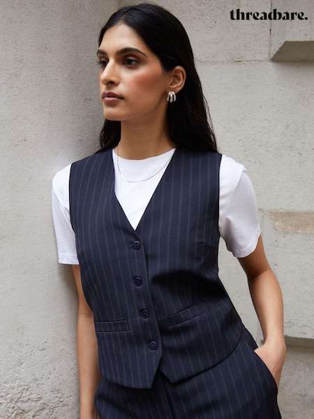 Threadbare Blue Button Front Waistcoat (K73288) | €20