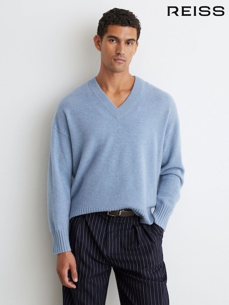 Soft Blue - Regular Reiss Alberz Wool-cashmere V-neck Jumper