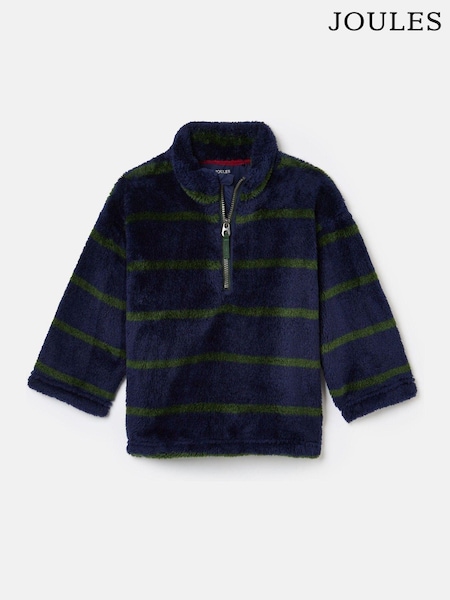 Joules Boys' Woozle Navy & Green Stripe Half Zip Borg Fleece (K73364) | €34 - €38