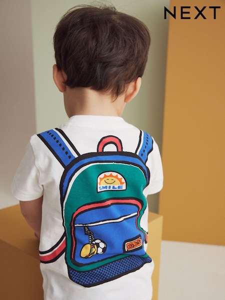 Weiß - 100% Cotton Short Sleeve Printed Back Pack T-Shirt (3mths-7yrs) (K73383) | 5 € - 6 €