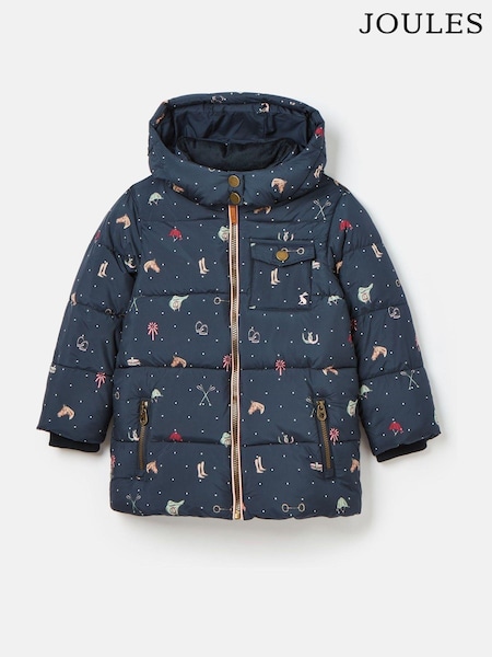 Joules Girls' Emmeline Blue Print Showerproof Coat (K73441) | R$ 485 - R$ 515