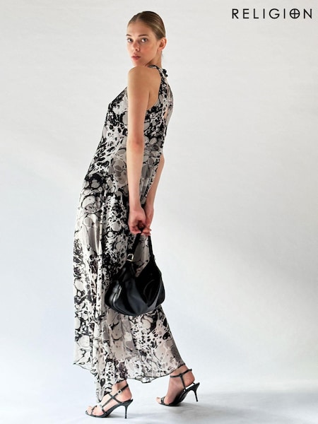 Religion Halterneck Midi Maxi Dress In Printed Slinky Cupro (K73526) | €66