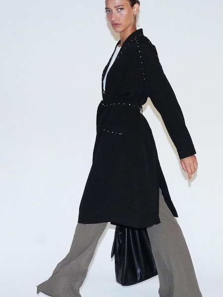 Religion Black Long Glory Duster Coat Jacket With Studs Trim (K73531) | €54