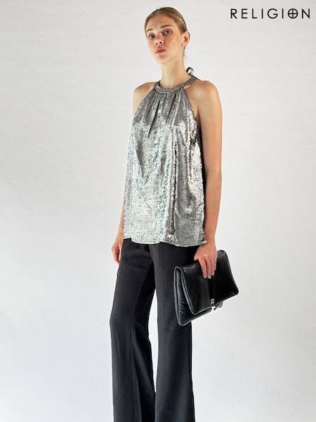 Religion Metallic Prime Halterneck Top With Tie Back Detail (K73561) | 13 €