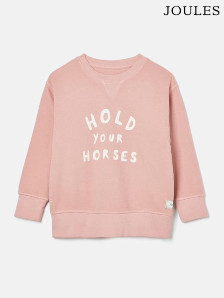 Joules Kids' Sundaze Pink Crew Neck Slogan Sweatshirt (K73571) | AED93 - AED105