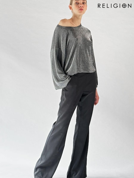 Religion Silver Off The Shoulder Karla Top In Slinky Metallic Jersey (K73574) | €30