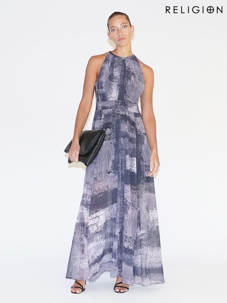 Religion Black Halterneck Maxi Dress In Beautiful Prints (K73575) | €70