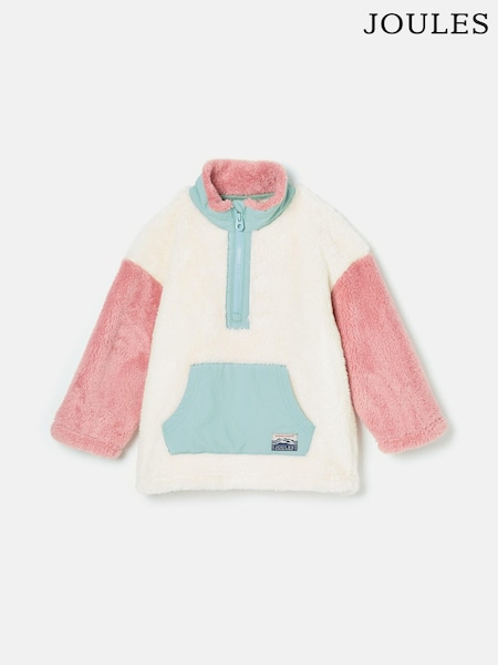Joules Kids' Always Cosy Cream Colourblock Quarter Zip Borg Fleece (K73587) | €38 - €42
