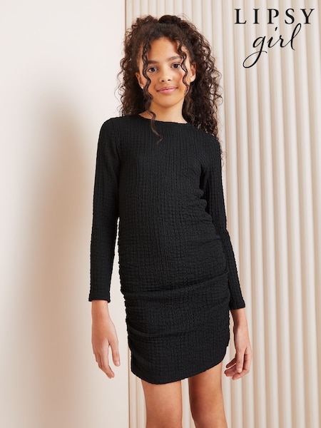 Lipsy Black Teen Crinkle Ruched Bodycon Dress (9-16yrs) (K73590) | €23.50 - €28.50