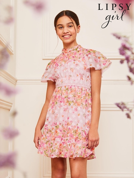 Lipsy Printed High Neck Occasion Dress (5-16yrs) (K73601) | 208 LEI - 248 LEI