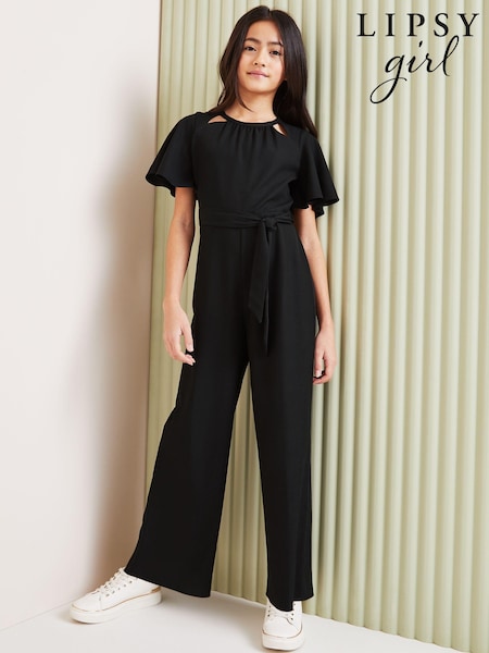 Lipsy Black Cut Out Flutter Sleeve Jumpsuit (K73609) | $39 - $50
