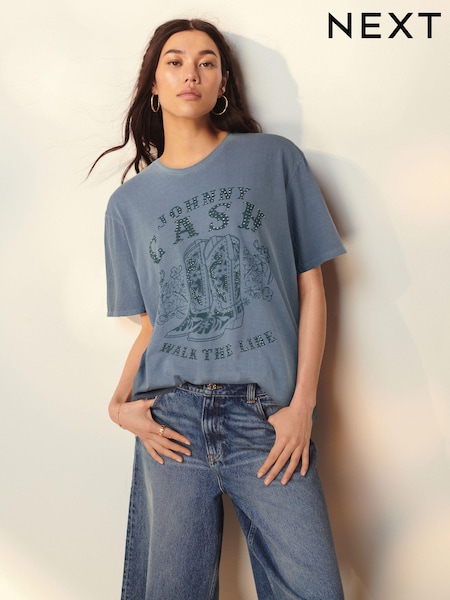 Blue License Johnny Cash Western 100% Cotton Graphic Band T-Shirt (K73627) | €15