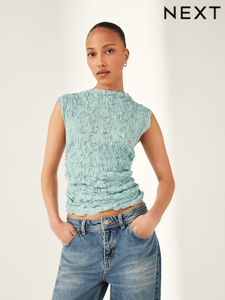 Pastel Blue Short Sleeve Lace Top (K73772) | €10