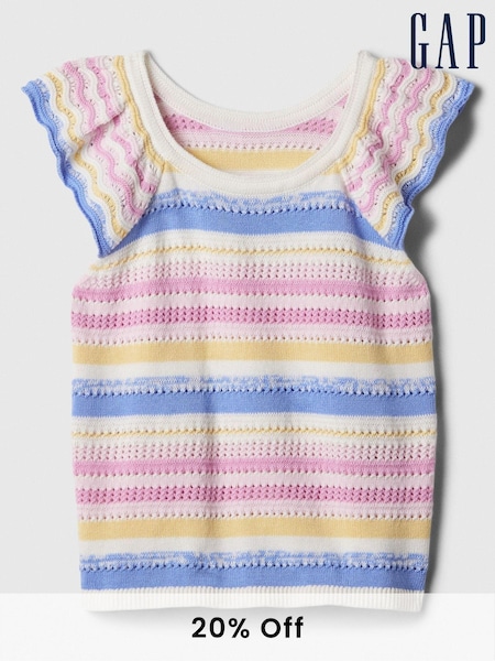 Gap Blue Crochet Short Flutter Sleeve Crew Neck Jumper Vest (4-13yrs) (K73823) | €11.50