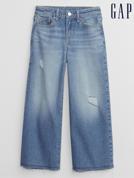 Gap Blue High Waisted Distressed Wide Leg Ankle Jeans (5-13yrs) (K73825) | €19.50