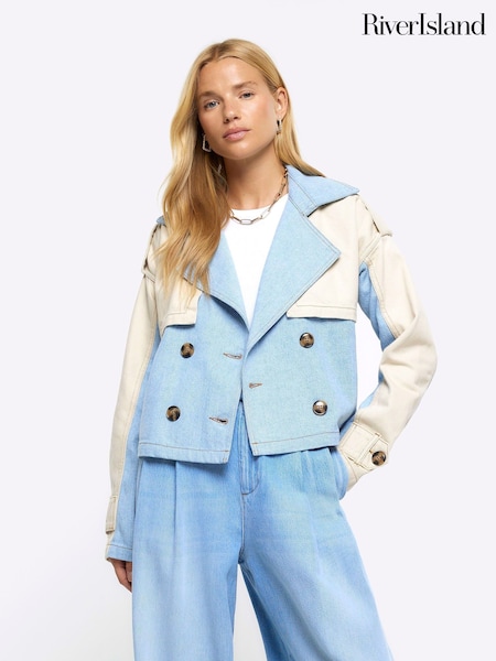 River Island Blue Hybrid Denim Crop Trench Jacket (K74034) | €49.50