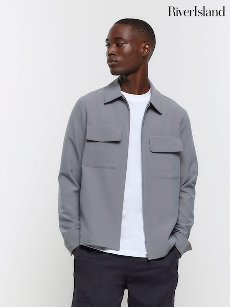River Island Grey Regular Fit Smart Shacket (K74080) | €26