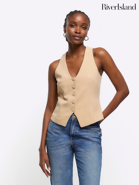 River Island Beige Button Front Tailored Waistcoat (K74132) | €14