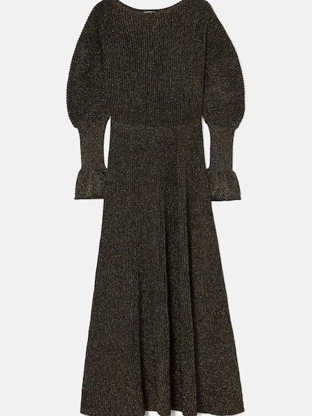 Jigsaw Gold Metallic Plisse Knitted Dress (K74151) | €89