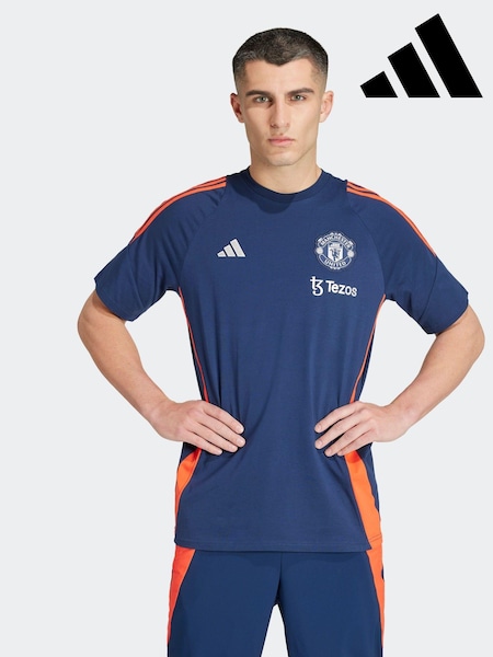 adidas Navy/Red Manchester United Tiro 24 100% Cotton T-Shirt (K74216) | 94 QAR