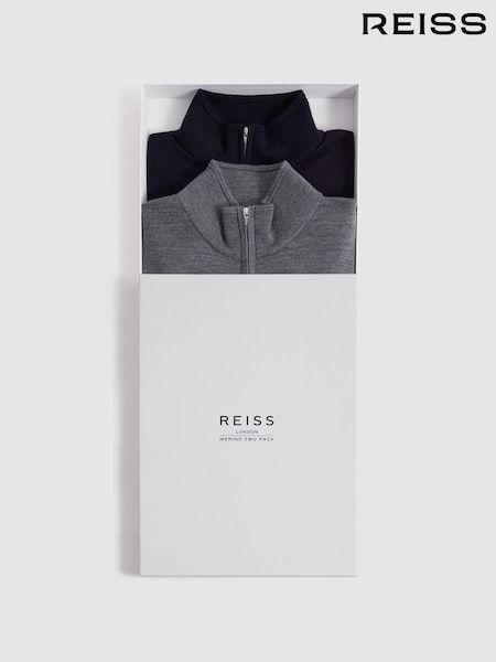 Reiss Navy/Derby Grey Marl Blackhall 2 Pack 2 Pack Of Merino Wool Zip-Neck Jumpers (K74316) | €140