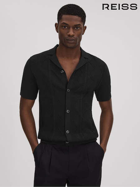 Reiss Black Fortune Cable Knit Cuban Collar Shirt (K74318) | €171