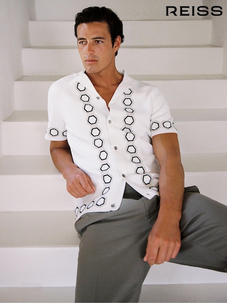 Reiss White Decoy Knitted Cuban Collar Shirt (K74340) | €210