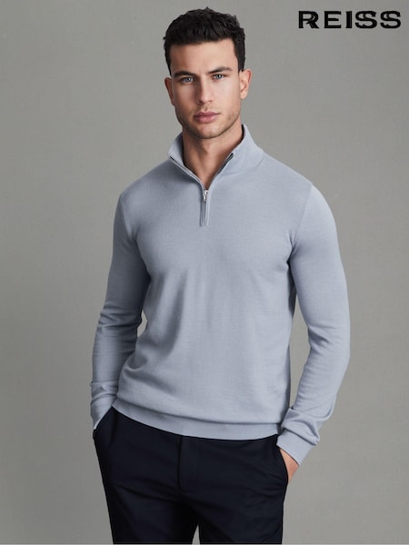 Reiss China Blue Blackhall Merino Wool Half-Zip Funnel Neck Jumper (K74344) | €149