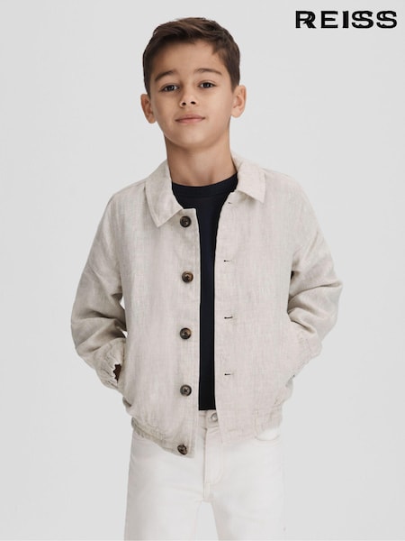 Reiss Stone Cadiz 3-9 yrs Linen Elasticated Trim Bomber Jacket (K74346) | 500 QAR