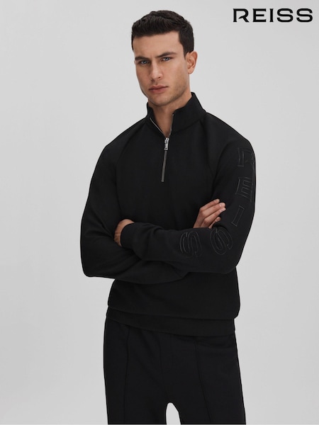 Reiss Black Williams Interlock Jersey Half-Zip Funnel Neck Sweatshirt (K74347) | €170