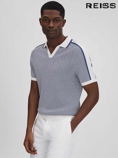 Airforce Blue - Regular Reiss Brunswick Geometric Design Open-collar Shirt