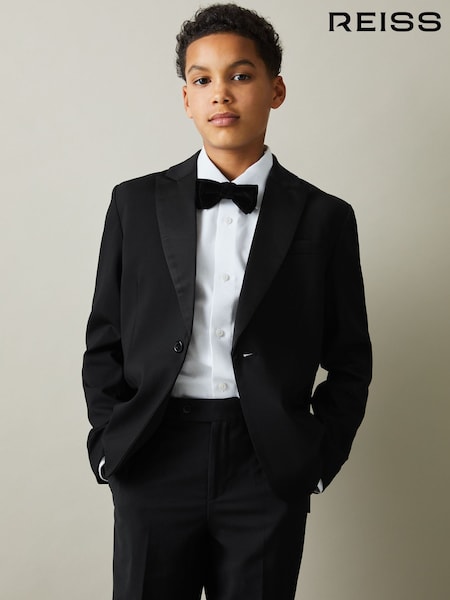 Reiss Black Knightsbridge B 9-13 yrs Tuxedo Satin Single Breasted Blazer (K74363) | 794 QAR