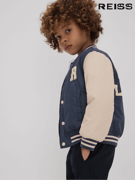 Reiss Green/Stone Arkan 3-9 yrs Colourblock Varsity Bomber Jacket With Linen (K74365) | AED490