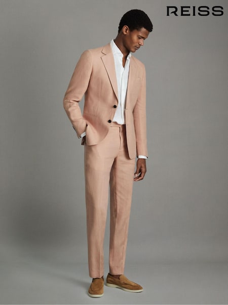 Reiss Pink Kin Linen Tapered Trousers Slim-Fit (K74372) | €215