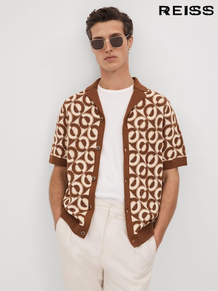 Reiss Tobacco Frenchie Crochet Cuban Collar Shirt (K74375) | €301