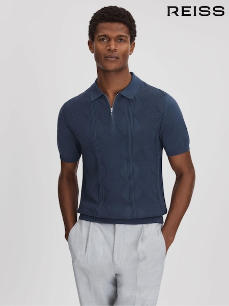 Reiss Blue Smoke Tropic Cotton Half-Zip Polo Shirt (K74380) | AED706