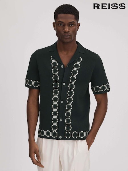 Reiss Hunting Green Decoy Knitted Cuban Collar Shirt (K74382) | €210