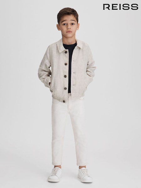 Reiss Stone Cadiz 9-13 yrs Linen Elasticated Trim Bomber Jacket (K74384) | 573 QAR