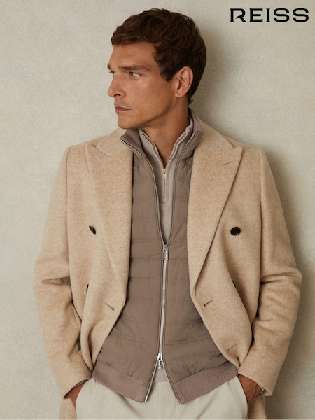 Reiss Mink Cranford Hybrid Quilt and Knit Zip-Through Gilet (K74387) | €210